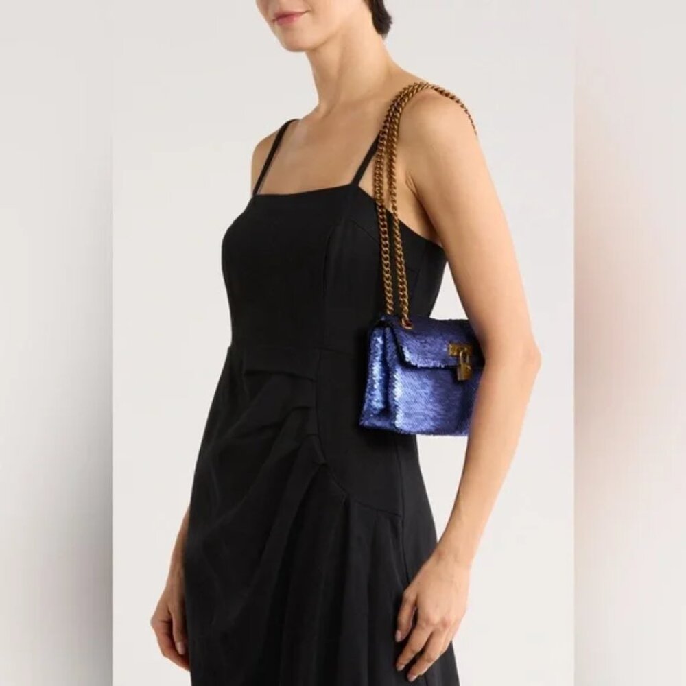 NWT Kurt Geiger Blue/Black Sequin Mini Brixton Crossbody Bag - Picture 2 of 8